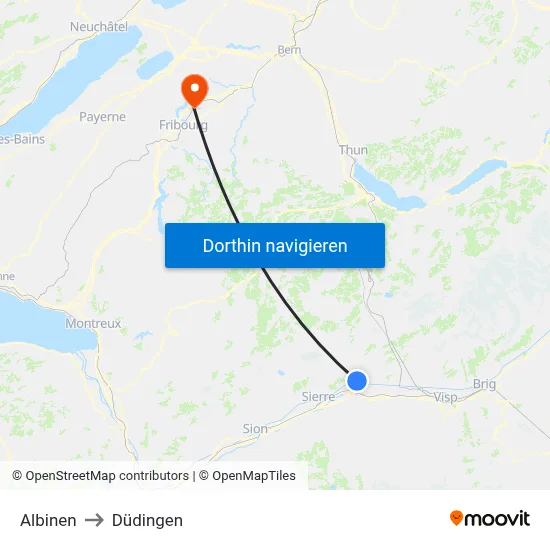 Albinen to Düdingen map