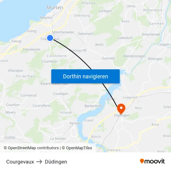 Courgevaux to Düdingen map