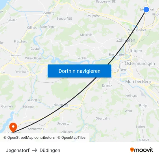 Jegenstorf to Düdingen map