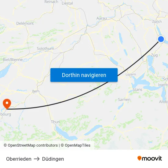 Oberrieden to Düdingen map