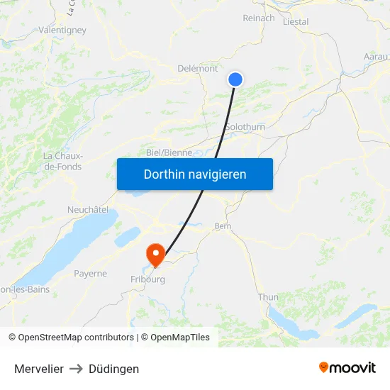 Mervelier to Düdingen map