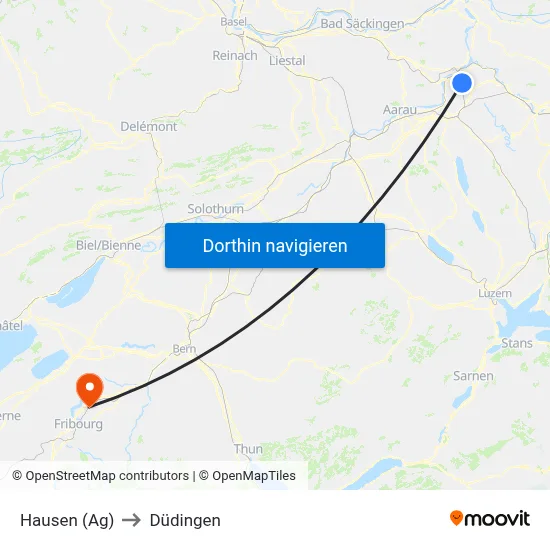 Hausen (Ag) to Düdingen map