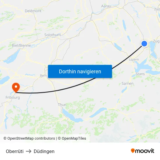 Oberrüti to Düdingen map