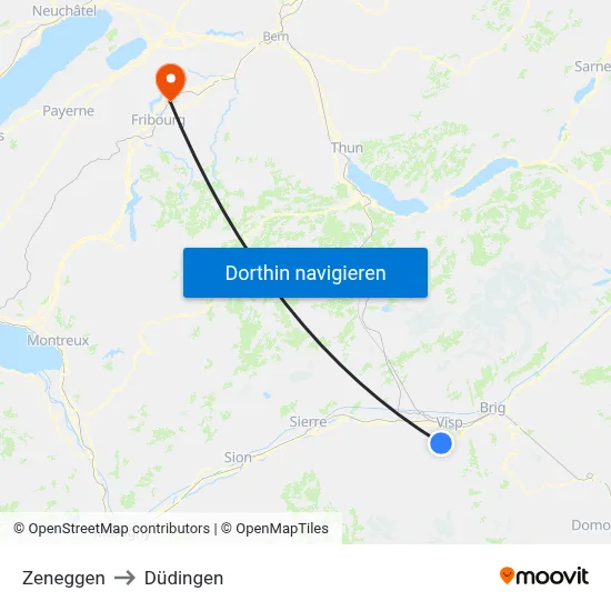 Zeneggen to Düdingen map