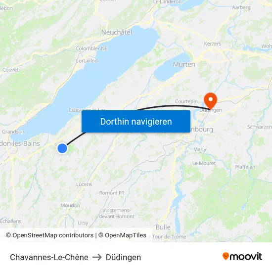 Chavannes-Le-Chêne to Düdingen map