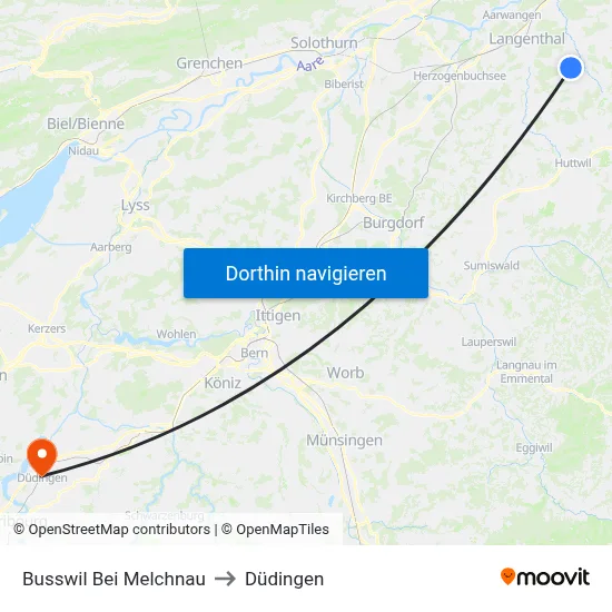 Busswil Bei Melchnau to Düdingen map