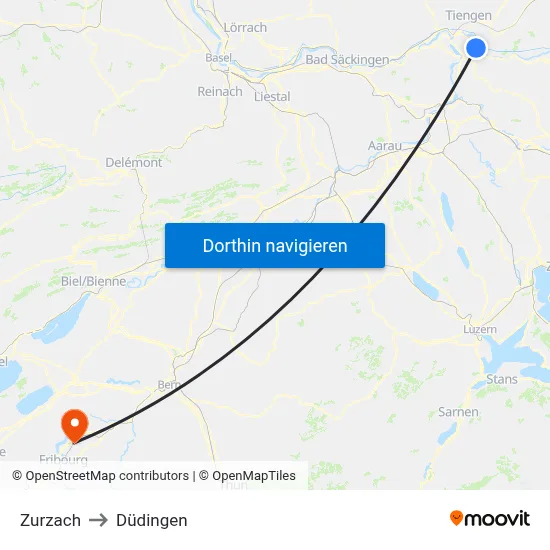 Zurzach to Düdingen map