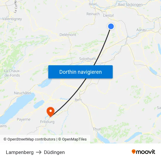 Lampenberg to Düdingen map