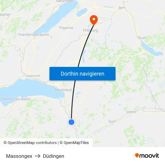 Massongex to Düdingen map