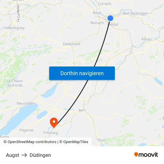 Augst to Düdingen map