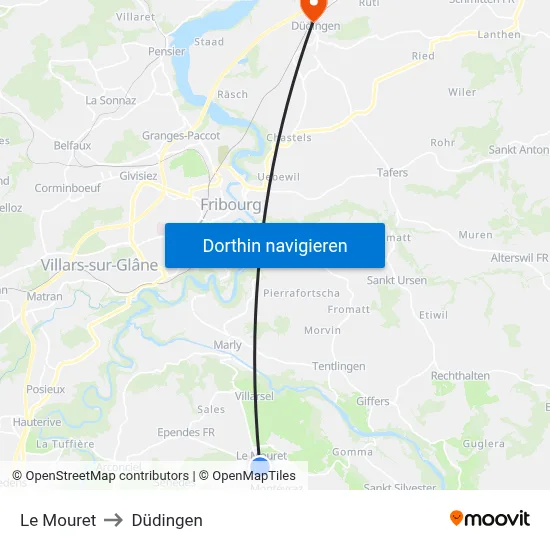 Le Mouret to Düdingen map