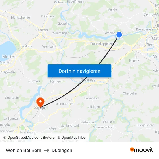 Wohlen Bei Bern to Düdingen map