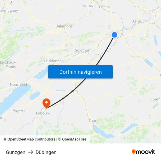 Gunzgen to Düdingen map