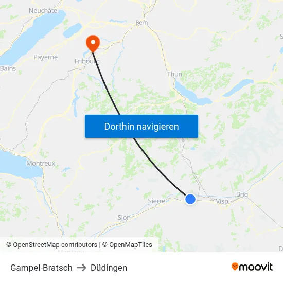 Gampel-Bratsch to Düdingen map