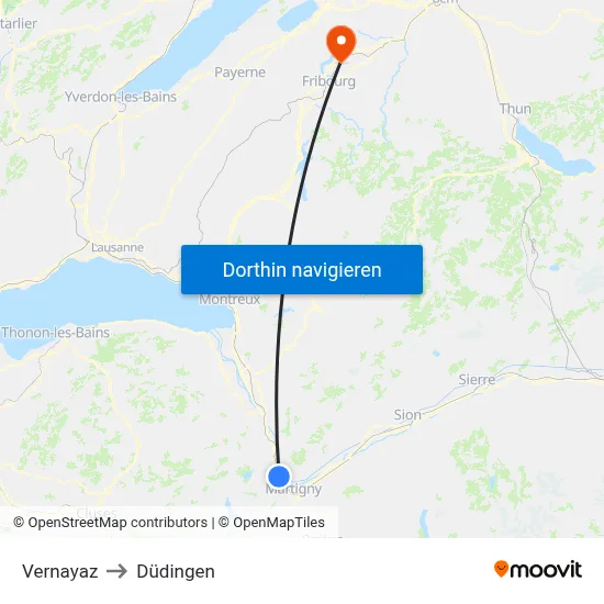 Vernayaz to Düdingen map