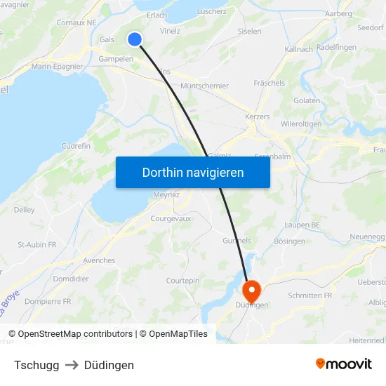 Tschugg to Düdingen map