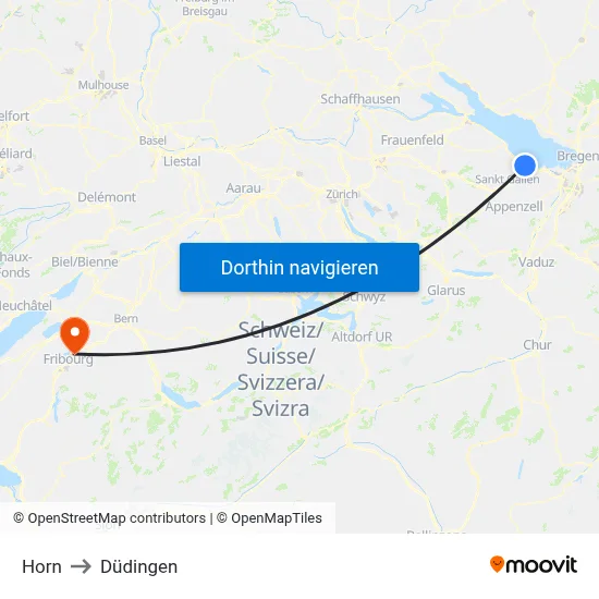 Horn to Düdingen map