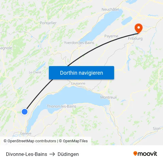 Divonne-Les-Bains to Düdingen map