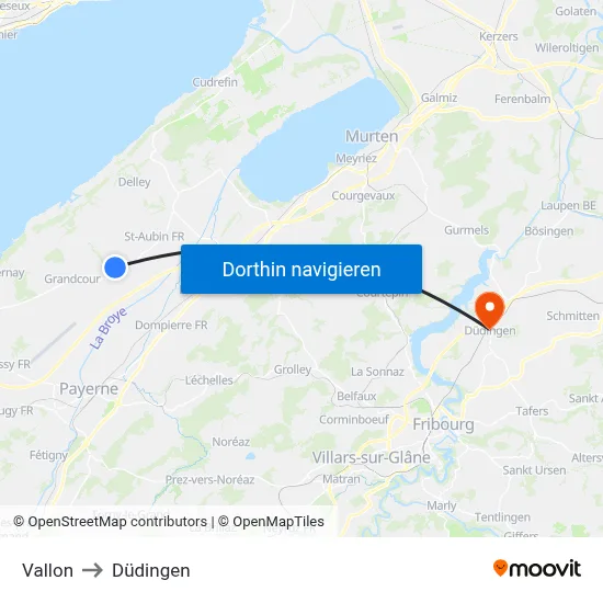 Vallon to Düdingen map