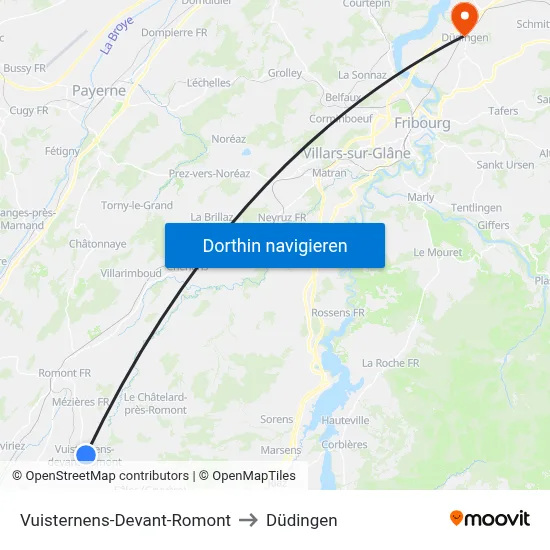 Vuisternens-Devant-Romont to Düdingen map
