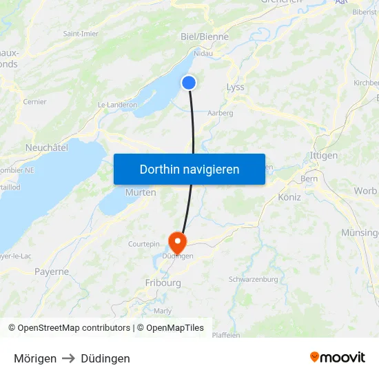 Mörigen to Düdingen map