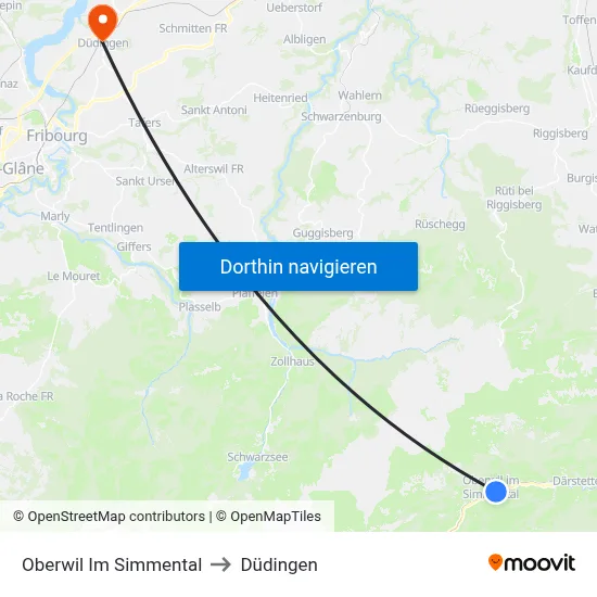 Oberwil Im Simmental to Düdingen map