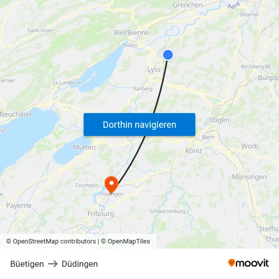 Büetigen to Düdingen map