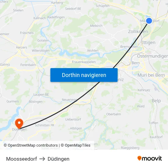 Moosseedorf to Düdingen map