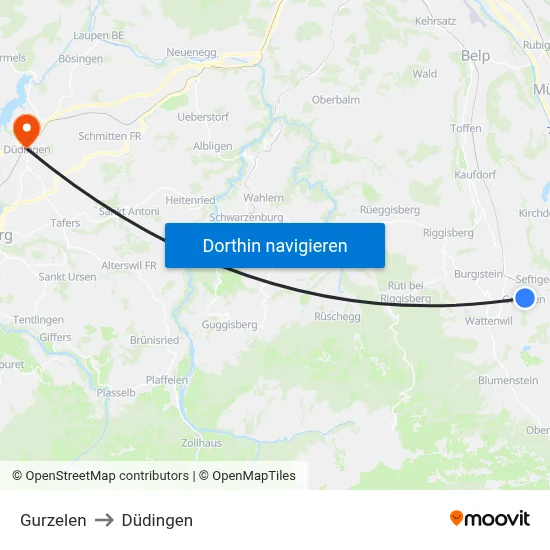 Gurzelen to Düdingen map