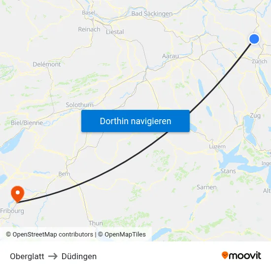 Oberglatt to Düdingen map