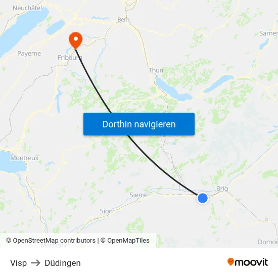 Visp to Düdingen map