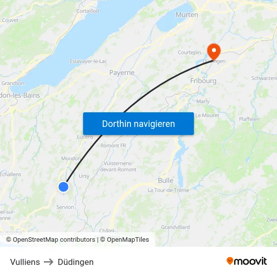 Vulliens to Düdingen map