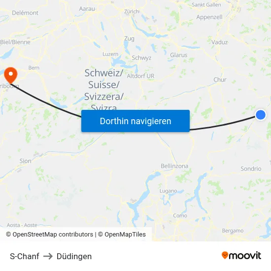 S-Chanf to Düdingen map