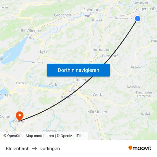 Bleienbach to Düdingen map