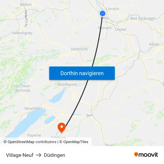 Village-Neuf to Düdingen map