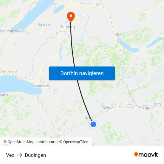 Vex to Düdingen map