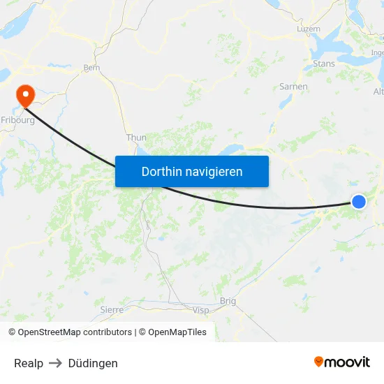 Realp to Düdingen map