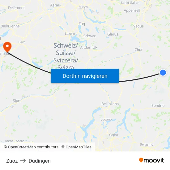 Zuoz to Düdingen map
