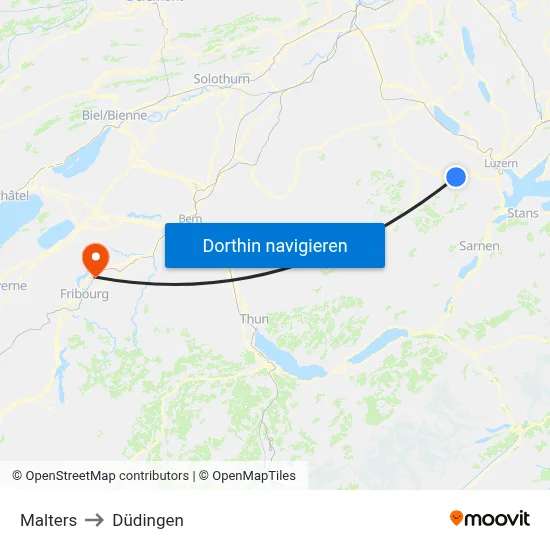 Malters to Düdingen map