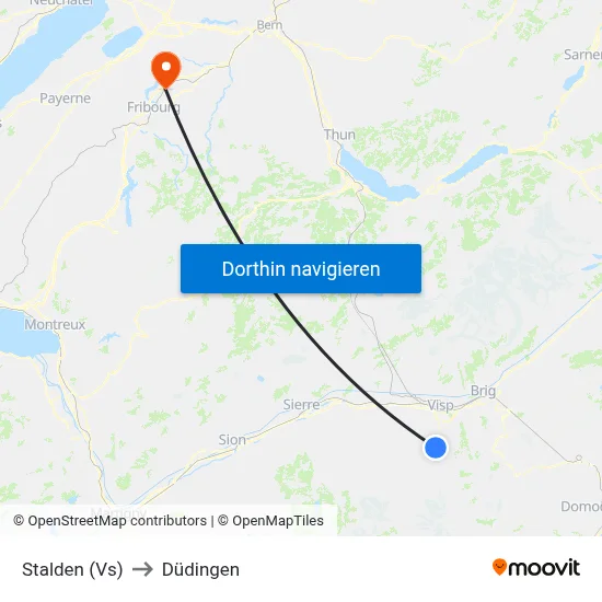 Stalden (Vs) to Düdingen map