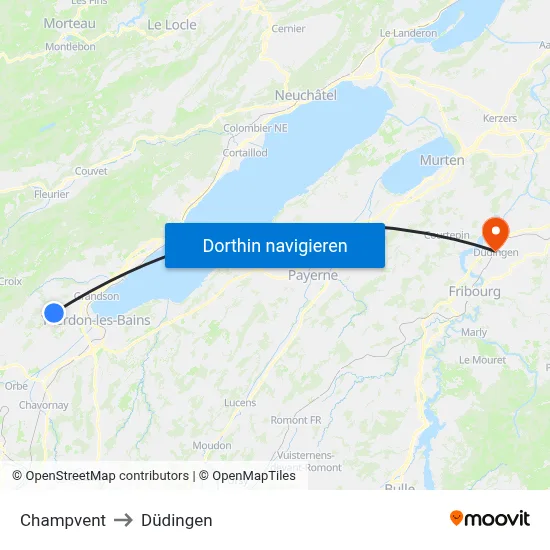 Champvent to Düdingen map