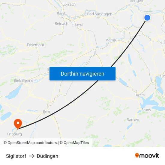 Siglistorf to Düdingen map