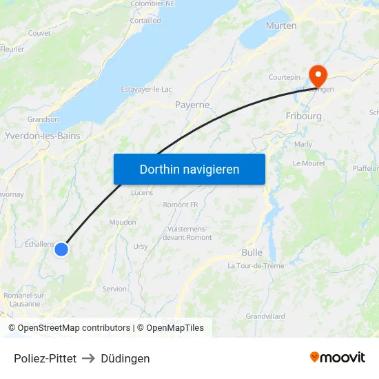 Poliez-Pittet to Düdingen map