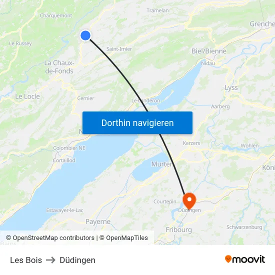 Les Bois to Düdingen map