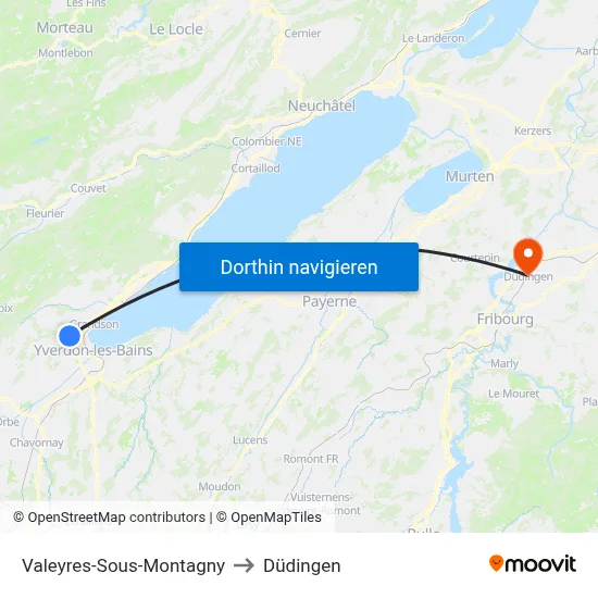 Valeyres-Sous-Montagny to Düdingen map