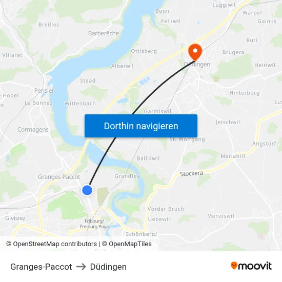 Granges-Paccot to Düdingen map