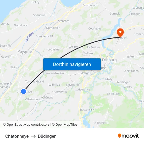 Châtonnaye to Düdingen map