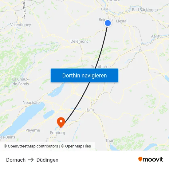 Dornach to Düdingen map