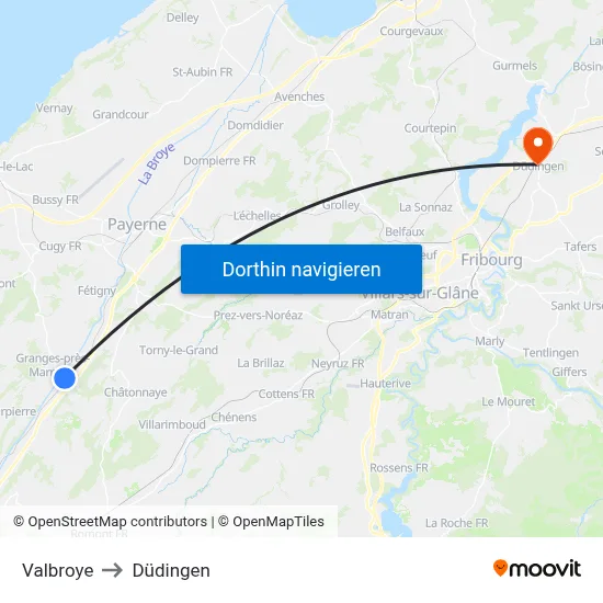 Valbroye to Düdingen map