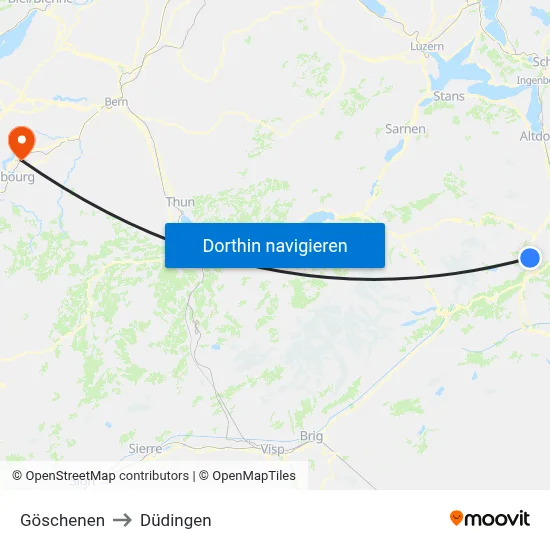 Göschenen to Düdingen map